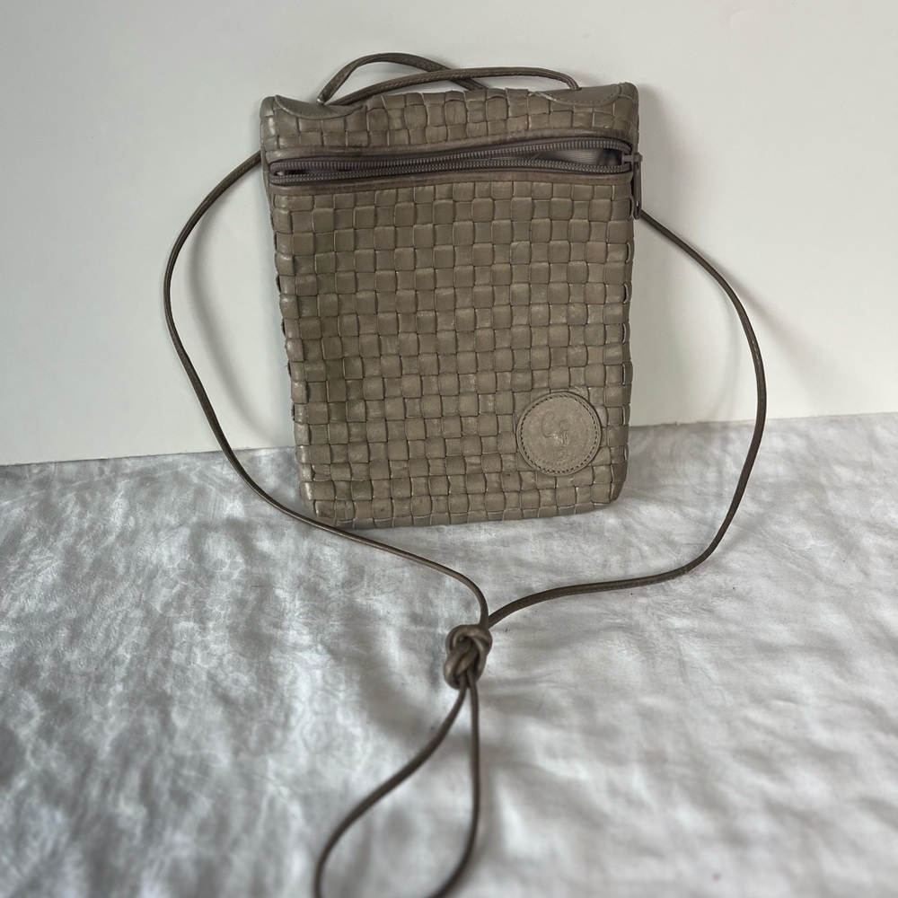 Vintage crossbody leather woven bag gray metallic Carlos Falchi 80s